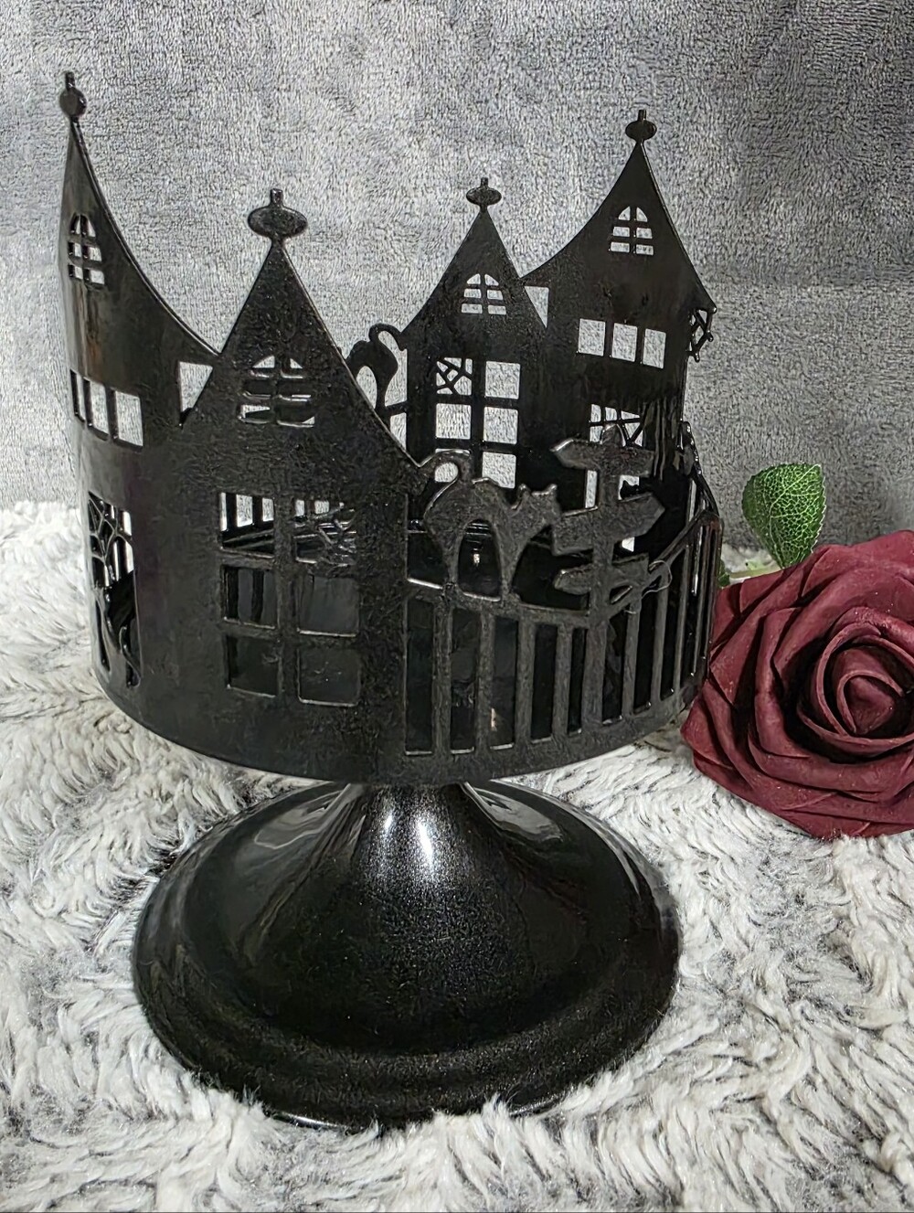 Spooky Halloween Pillar Candle Holder Black Pedestal Fall Goth Home Decor